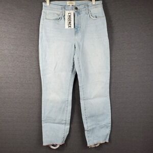 L'agence Stretch Jeans Sz25 Womens Lorelei Straight Leg Distressed Hem 10in Rise